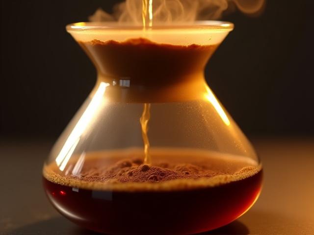 Pour-over coffee being brewed, steam gently rising, showcasing clarity and craftsmanship.