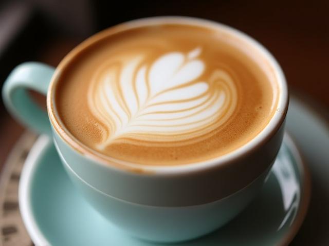 Close-up of a latte with intricate latte art, steamy and inviting.