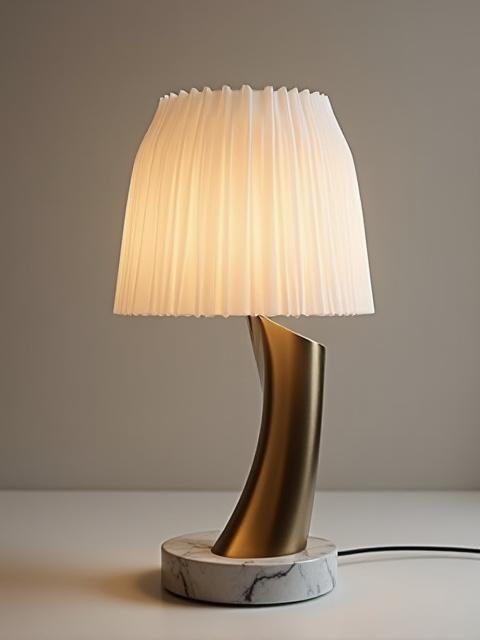 Detail shot of a contemporary table lamp, showcasing its material and design.