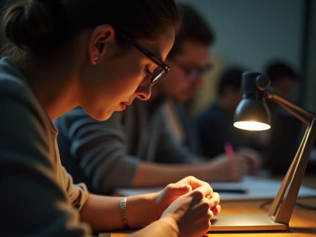 A participant at a Lumen Cafe lighting design workshop, focused on a desk lamp.