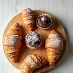 Assortment of freshly baked croissants and pastries